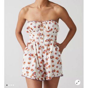 Betti Printed Floral Linen Romper Size M - Urban Outfitters